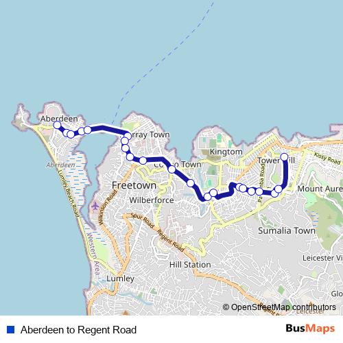 Aberdeen to Regent Road bus Line Map