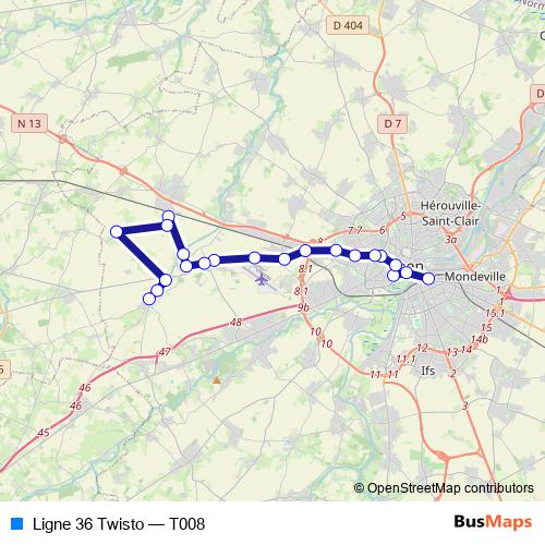 Ligne 36 Twisto bus Line Map