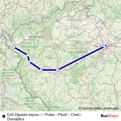 Ex6 Západní expres rail Line Map
