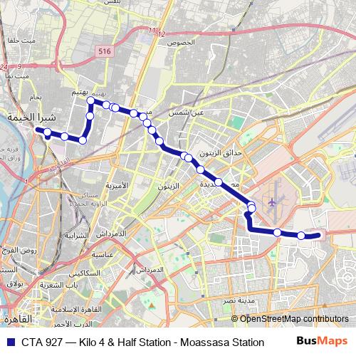 CTA 927 bus Line Map