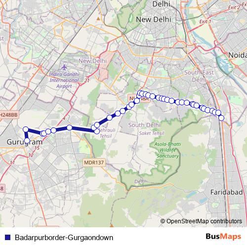 Badarpurborder-Gurgaondown bus Line Map