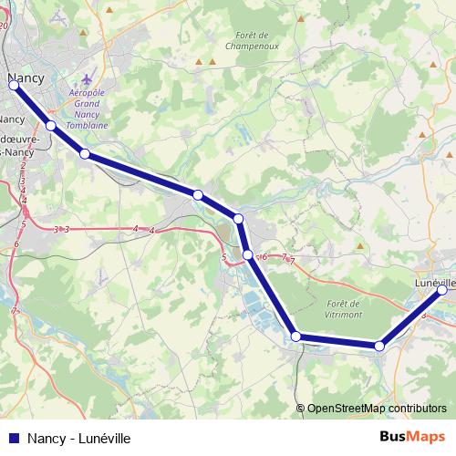 Nancy - Lunéville bus Line Map
