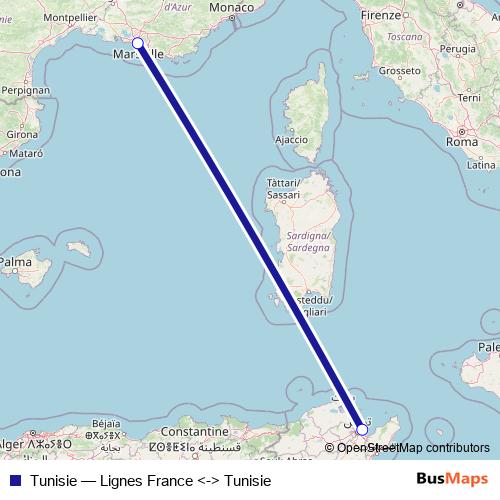Tunisie ferry Line Map