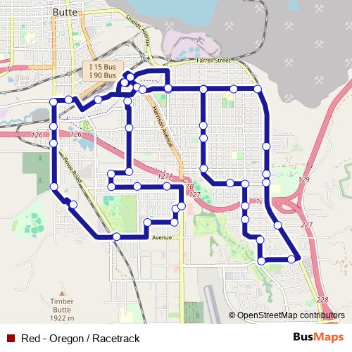 Red - Oregon / Racetrack bus Line Map