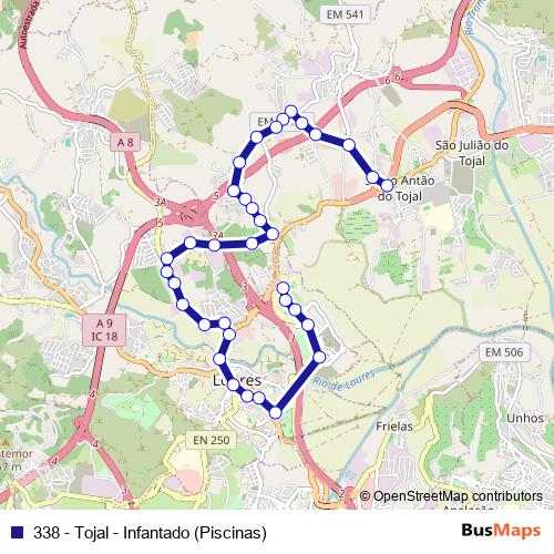 338 - Tojal - Infantado (Piscinas) bus Line Map