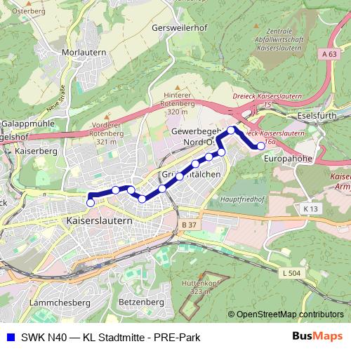 SWK N40 bus Line Map