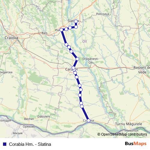 Corabia Hm. - Slatina rail Line Map