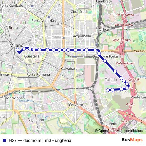 N27 bus Line Map