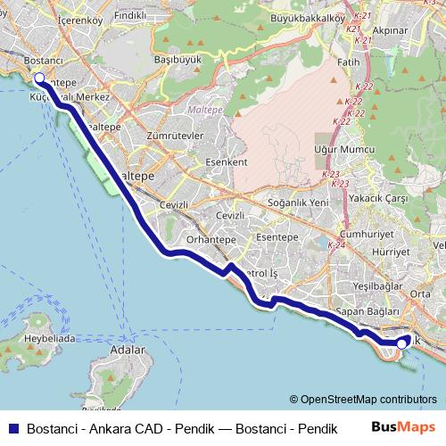 Bostanci - Ankara CAD - Pendik bus Line Map
