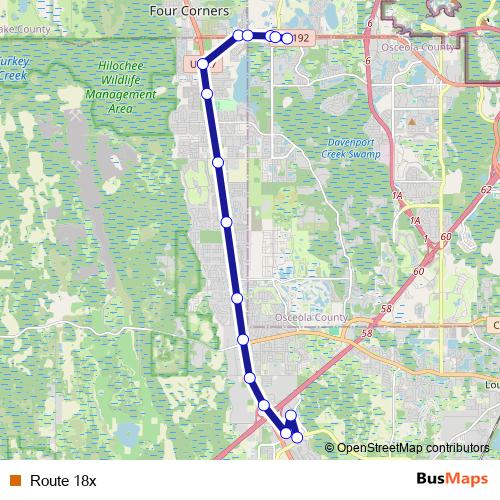 Route 18x bus Line Map