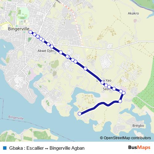 Gbaka : Escallier ↔ Bingerville Agban bus Line Map