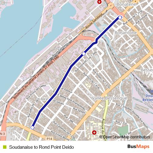 Soudanaise to Rond Point Deido bus Line Map