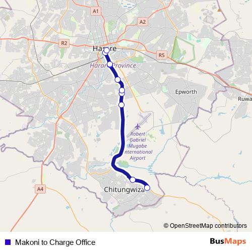 Makoni to Charge Office bus Line Map