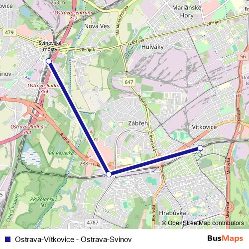 Ostrava-Vítkovice - Ostrava-Svinov rail Line Map