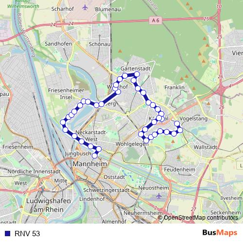 RNV 53 bus Line Map