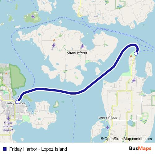 Friday Harbor - Lopez Island ferry Line Map