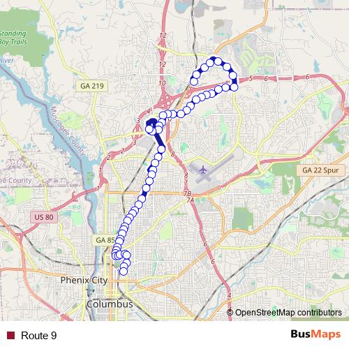 Route 9 bus Line Map