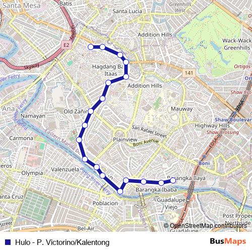 Hulo - P. Victorino/Kalentong bus Line Map
