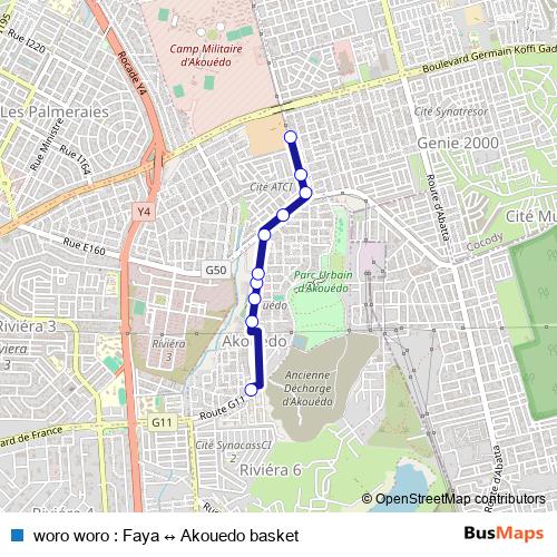 woro woro : Faya ↔ Akouedo basket bus Line Map