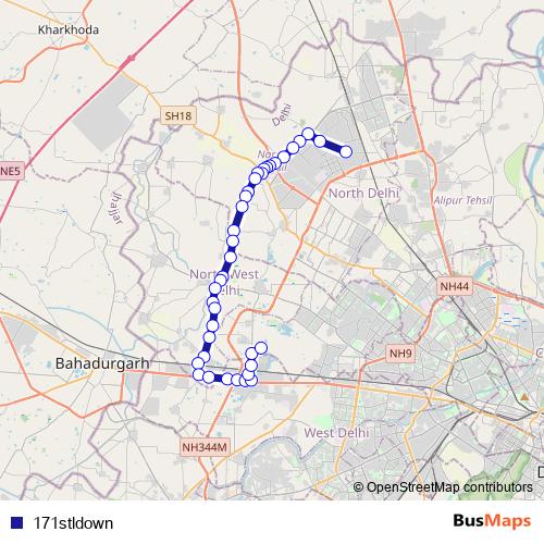 171stldown bus Line Map