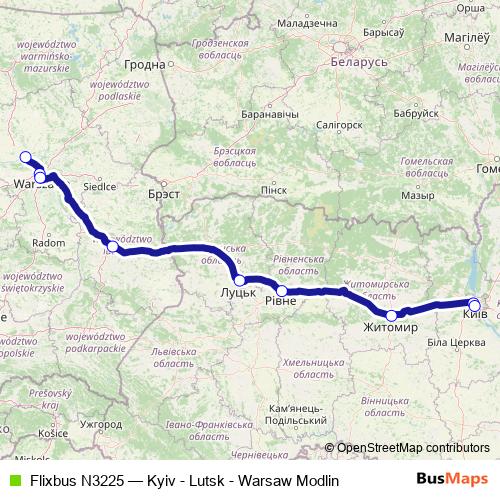 Flixbus N3225 bus Line Map