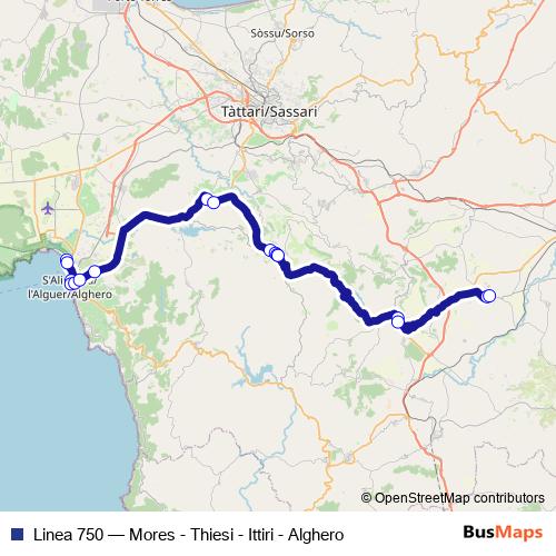 Linea 750 bus Line Map