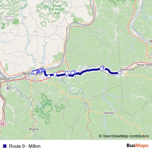 Route 9 - Milton bus Line Map