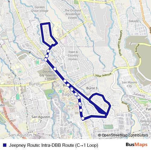 Jeepney Route: Intra-DBB Route (C→1 Loop) bus Line Map