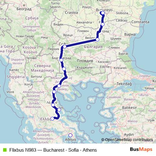 Flixbus N983 bus Line Map