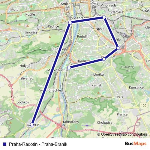 Praha-Radotín - Praha-Braník rail Line Map
