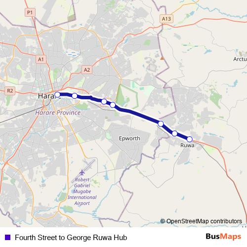 Fourth Street to George Ruwa Hub bus Line Map