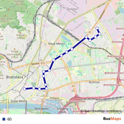 60 trolleybus Line Map