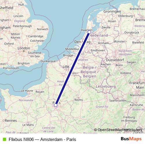 Flixbus N806 bus Line Map