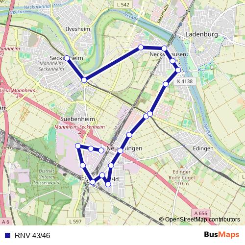 RNV 43/46 bus Line Map