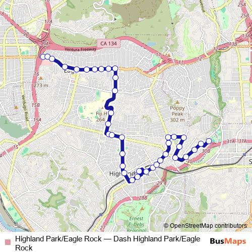 Highland Park/Eagle Rock bus Line Map