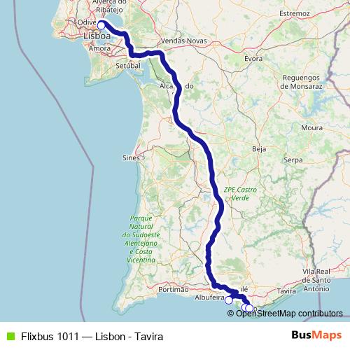 Flixbus 1011 bus Line Map