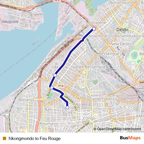 Nkongmondo to Feu Rouge bus Line Map