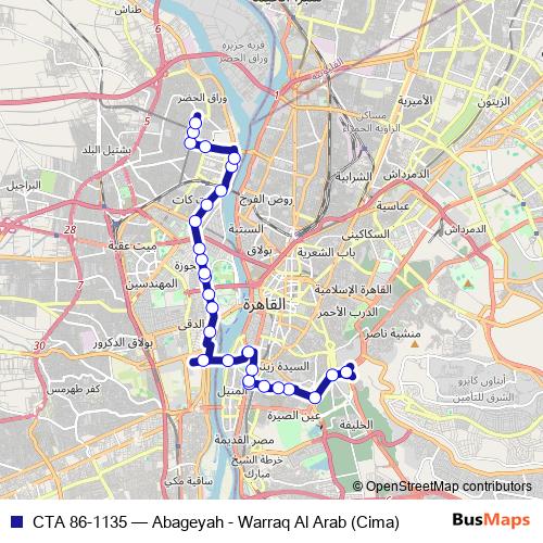 CTA 86-1135 bus Line Map