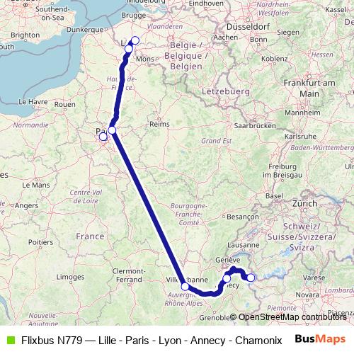 Flixbus N779 bus Line Map