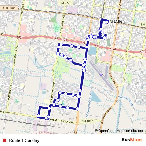 Route 1 Sunday bus Line Map