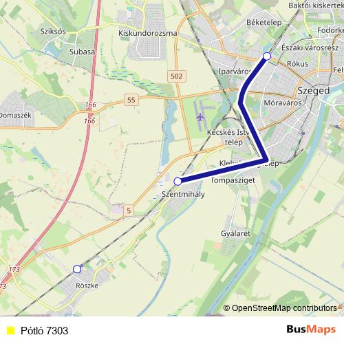 Pótló 7303 bus Line Map