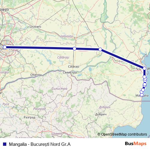 Mangalia - Bucureşti Nord Gr.A rail Line Map