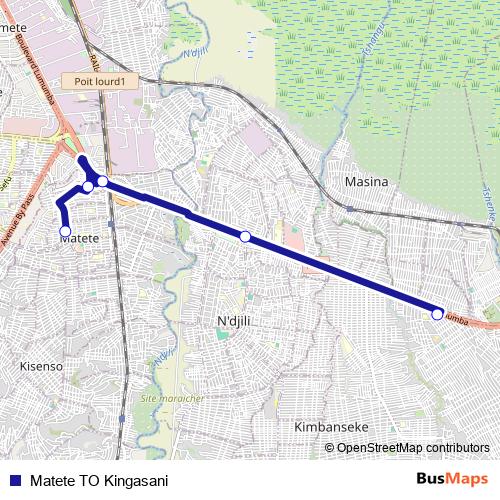 Matete TO Kingasani bus Line Map