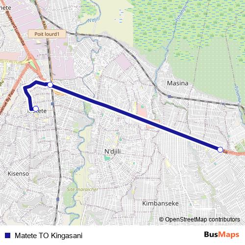 Matete TO Kingasani bus Line Map