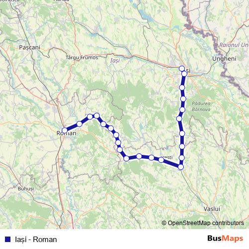 Iaşi - Roman rail Line Map