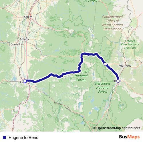 Eugene to Bend bus Line Map