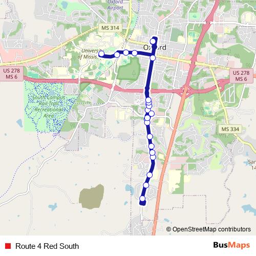 Route 4 Red South bus Line Map