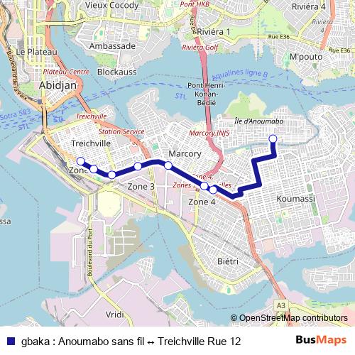 gbaka : Anoumabo sans fil ↔ Treichville Rue 12 bus Line Map