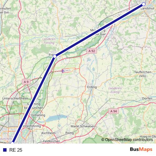 RE 25 bus Line Map