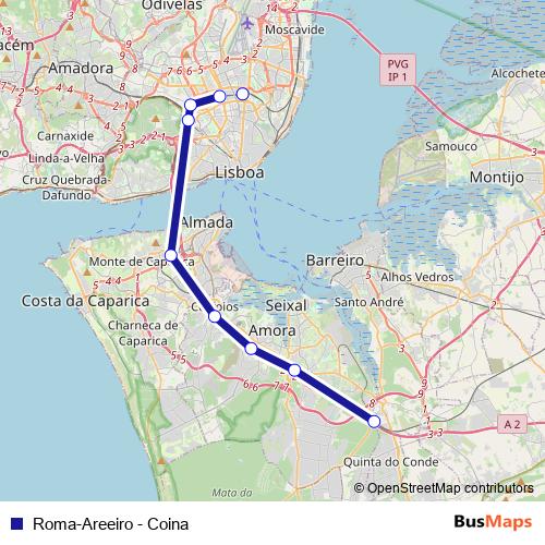 Roma-Areeiro - Coina rail Line Map